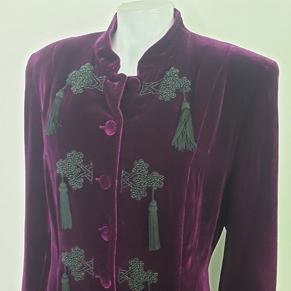ANYA vintage amazing velvet jacket deep plum purple beaded and tassel detail - Picture 3 of 11